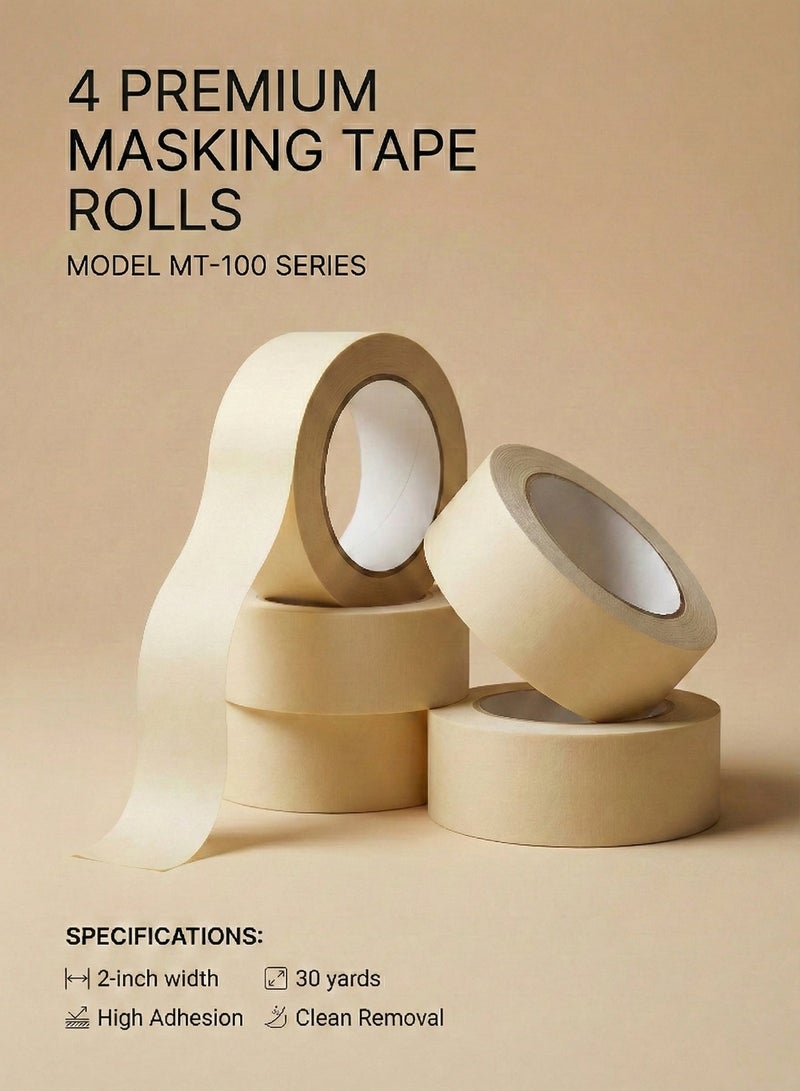 AKSONZ Premium Masking Tape 2 Inch x 30 Yards Beige Painter's Tape, No Residue Clean Removal Paper Tape for Painting, Decorating, General Purpose DIY Home, Office, School Stationery & Industrial Arts [Pack of 4 Rolls] - Image 2